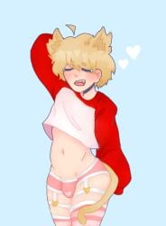 1boy blonde_hair catboy closed_eyes garters mcyt minecraft minecraft_youtubers pink_thighhighs pink_underwear thigh_highs thighhighs tommyinnit tommyinnits_classic_shirt twitch.tv youtube youtubers