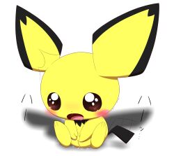 big_ears big_eyes black_body black_fur blush bodily_fluids dipstick_ears female feral fur furry furry_only genital_fluids genitals hi_res japanese_text mammal minami_(artist) multicolored_ears nintendo open_mouth pichu pokémon_(species) pokemon pussy pussy_juice rodent simple_background solo tail tears text video_games white_background yellow_body yellow_fur