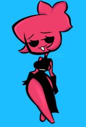 big_head black_dress black_sclera cat_mouth dress friday_night_funkin friday_night_funkin_mod girlfriend_(friday_night_funkin) gloves iconicleah minus_gf_(iagoanims) red_skin