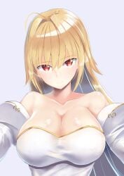 archetype_earth arcueid_brunestud bare_shoulders big_breasts blonde_hair cleavage detached_sleeves female female_only hair_intakes hi_res i.f.s.f long_hair looking_at_viewer nipple_bulge red_eyes smile solo tsukihime type-moon upper_body