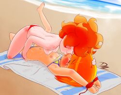 2girls ass_cleavage ass_grab beach beach_towel bikini bondage breasts butt_crack cartoon_network closed_eyes curled_tail dubious_consent dzyer ed_edd_n_eddy female female_only forced_kiss forced_yuri freckles kanker_sisters lee_kanker multiple_girls nipples obscured_eyes orange_hair puffy_nipples rape red_hair sandals sarah_(ed_edd_n_eddy) seaside straight_bangs sweatdrop swimsuit tears water yuri