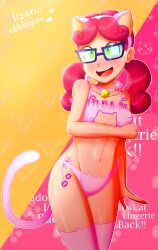 1girls alizarin_bubblegum artist_signature bra breasts cat_bell cat_ears cat_keyhole_bra cat_lingerie cat_tail character_name choker cleavage cleavage_cutout embarrassed equestria_girls female female_only friendship_games friendship_is_magic glasses hasbro hi_res highres lingerie looking_at_viewer megane meganekko my_little_pony navel nerdy_female open_mouth panties side-tie_panties signature solo solo_female stockings tail the-butch-x thighhighs