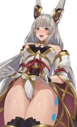 1girls animal_ears blush cameltoe cat_ears grey_hair kamu_(kamuuei) long_hair nia nia_(blade) nia_(xenoblade) nintendo solo thick_thighs twintails very_long_hair xenoblade_(series) xenoblade_chronicles_2