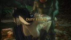 1girls 2boys 3d 3d_(artwork) au_ra bad_end breasts breeding_slave cum_in_mouth defeated doggy_style duty_failed english_text enslaved fellatio female femsub final_fantasy final_fantasy_xiv from_behind fucktoy game_over gameplay_mechanics gpose(ffxiv) hand_on_head head_grab horns kneeling maledom minettexiv monster nipples oral oral_sex penetration raen rape rough_sex sex_slave slave spitroast tail text used vaginal_penetration