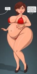 1boy 1girls big_belly bikini bikini_bottom bikini_top brown_hair character_off_screen disney helen_parr milf pixar pregnant red_bikini saturnxart seductive_look the_incredibles thunder_thighs voluptuous