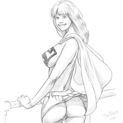 1girls 2006 ass cape dc female jaxtraw justice_league kara_zor-el pussy skirt smile solo supergirl superman_(series)