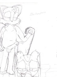 1boy 1girls anthro balls ballsack cream cream_the_rabbit dar-powerforce disembodied_penis erection female fox fur furry humanoid_penis male male_pov monochrome penis rabbit scrotum sega sketch smooth_penis sonic_(series) straight tails testicles toony