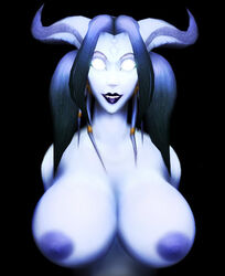 2009 alliance_(warcraft) black_hair blizzard_entertainment blue_skin cru_the_dwarf draenei female horns huge_breasts warcraft world_of_warcraft