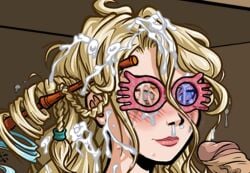 1girls after_facial akabur blonde_female blonde_hair blowjob covered_in_cum cum cum_on_face cum_on_hair cum_on_nose female female_focus glasses harry_potter luna_lovegood penis tagme wand