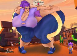 1girls ass_cleavage big_ass big_breasts brawl_stars breasts butt_crack cleavage horny hyper_ass just_a_inkling purple_hair shelly_(brawl_stars) spanish_text tagme text underwear