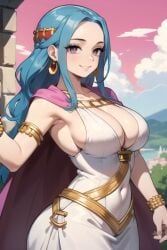 1girls ai_generated blue_hair breasts daidouji_(artist) dress female female_only forehead jewerly long_hair nefertari_vivi one_piece purple_eyes sideboob solo solo_female solo_focus