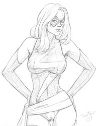 1girls 2007 carol_danvers dated domino_mask elbow_gloves female female_only female_pubic_hair gloves hands_on_hips human human_only jaxtraw leotard lipstick long_gloves long_hair looking_at_viewer makeup marvel marvel_comics mask monochrome ms._marvel_(carol_danvers) no_panties nudity pubes pubic_hair pussy sash signature sketch solo standing straight_hair superheroine thighhighs uncensored vagina