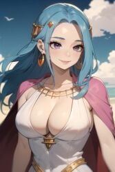 1girls ai_generated blue_hair breasts daidouji_(artist) dress female female_only forehead jewerly long_hair nefertari_vivi one_piece purple_eyes sideboob solo solo_female solo_focus