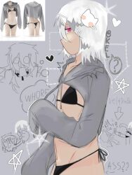 feminine fit hoodie is oc original_character pink_eyes silly white_hair