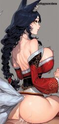 ahri ai_generated black_hair bouncing_breasts braided_hair breast_press breasts expressionless female fox fox_ears fox_girl fox_tail from_side league_of_legends league_of_legends:_wild_rift narrow_waist sex yellow_eyes
