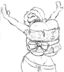 arms_up big_breasts breasts breasts christmas gift gift_wrap gift_wrapped gift_wrapped_female gift_wrapping holidays huge_breasts hyper hyper_breasts kira_(yetig) large_breasts massive_breasts midriff missing_tooth oc original_character ribbon ribboned_body self_upload top_heavy topless wrapping_paper xmas yetig