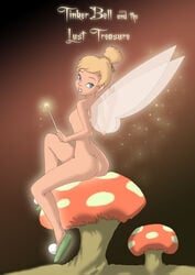 absurd_res blonde_hair blue_eyes disney disney_fairies fairy female jpg mushroom peter_pan_(disney) pixie_dust sitting sparkles tagme tinker_bell wand wings