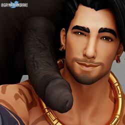 2boys 3d 3d_(artwork) 3d_model big_penis black_hair brown_eyes dark-skinned_male dark_skin epic_games erection face_closeup first_porn_of_artist fortnite fortnite:_battle_royale gay gaynathandrake hard_on hung long_penis male/male male_focus male_only melanin raz_(fortnite) smiling smiling_at_viewer tan_skin tan_skinned_male