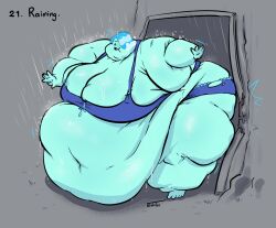 adventure_time big_belly bikini bursting_clothes fat fat_fetish fat_woman ineffective_clothing morbidly_obese morbidly_obese_female obese obese_female overweight overweight_female raining ssbbw stuck_in_door vhite9 water water_nymph weight_gain wet wet_body