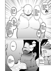 1boy 1girls black_and_white blush blushing english english_text fan_(f.w.zholic) female kazumine_kotoka kissing mole mole_under_eye old_man original original_character short_hair teacher text tomboy