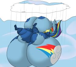 anthro areola blue_areola blue_body blue_nipples blue_skin breasts clothing cloud cutie_mark equine falling female friendship_is_magic furry hasbro hyper hyper_ass hyper_breasts hyper_butt hyper_nipples mad'n_evil multicolored_hair multicolored_tail my_little_pony nipples pegasus rainbow_dash_(mlp) rainbow_hair rainbow_tail sky torn_clothing wings