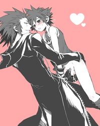 axel_(kingdom_hearts) black_coat coat disney gay handwear human kingdom_hearts male male_only monochrome outerwear sora square_enix tagme yaoi