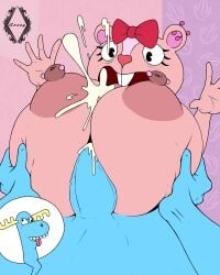 anthro areola areolae big_ass big_breasts big_penis black_eyes bowtie breast_grab breast_squeeze chipmunk cum cum_on_breasts ear_piercing eye_bags giggles_(htf) greey happy_tree_friends lumpy_(htf) male/female mammal mondo_media moose nipple_piercing nipples paizuri pink_areola titfuck