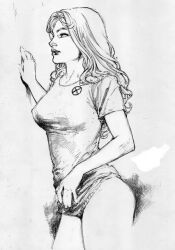 breasts jean_grey marvel marvel_comics marvel_girl monochrome naked nude panties phoenix_(x-men) pussy t-shirt underwear x-men