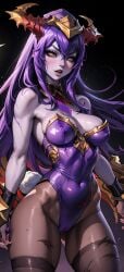 ai_generated big_breasts bunnysuit female league_of_legends leotard long_hair lux_paladin pantyhose purple_hair pussy riot_games shyvana thick_thighs thighhighs