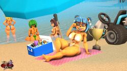 3d 3d_(artwork) ami_bandicoot anthro beach beach_towel big_breasts big_butt bikini crash_(series) crash_team_racing_nitro-fueled furry isabella_bandicoot liz_bandicoot megumi_bandicoot multiple_girls nitro_squad sfm thick_thighs