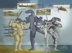 activision aeromorph aircraft aircraft_humanoid airplane annoyed anthro arms_by_side b-52 b-52_stratofortress balls belly call_of_duty call_of_duty:_black_ops camo crossed_arms digital_media_(artwork) english_text f-4_phantom feet fingers flaccid flexing flexing_bicep foreskin frown genitals gesture grey_body grin group hand_gesture helicopter hi_res humanoid_genitalia humanoid_hands humanoid_penis jet krowbutt larger_male living_aircraft living_helicopter living_machine living_vehicle looking_at_another looking_at_viewer machine male mi-24 mi-24_hind multiple_boys musclegut muscular muscular_male nude nudging overweight overweight_male pecs penis plantigrade pointing raised_heel reference_image short size_difference slim slim_male small_penis smile smug standing tail tall tan_body text uh-1 vehicle wings