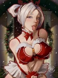 1girls blue_eyes blush christmas erect_nipples jett_(valorant) looking_at_viewer retrokiwi69 snow solo tagme tongue tongue_out valorant