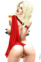 1girls 2010 anus ass blonde_hair blue_eyes dc dc_comics female female_only jaxtraw justice_league kara_zor-l karen_starr pleading_with_her_eyes power_girl pussy skimpy_costume solo vagina vulnerable