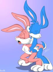 2006 animated anthro babs_bunny buster_bunny dam dam_(artist) female fur furry lowres male mammal rabbit small_breasts straight tiny_toon_adventures uncensored