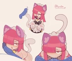 anal_plug animal_ears animal_hands blowjob blue_penis brawl_stars breasts cat_ears cat_girl cat_paws cat_tail colette_(brawl_stars) collar cum fellatio female hair_over_one_eye maid maid_headdress multiple_views naked_shirt non-web_source nude oral penis pink_hair pinku_pawlette pinku_pawlette_(brawl_stars) pov shirt signature simple_background supercell tail tail_plug xyraabs