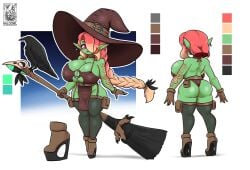 1girl 1girls 2020s 2024 2d 2d_(artwork) :d ass_focus big_breasts big_hair big_thighs blonde_hair braided_hair breasts brown_gloves cleavage crows earrings female female_focus female_only gloves goblin goblin_(lapinnoitaa) goblin_female green_body green_skin haloowl heart hearts_around_head hi_res high_heels highres hips huge_breasts large_breasts large_thighs loincloth multicolored_hair original original_character pouch pouches purple_eyes red_hair reference_sheet skimpy smile smiling solo solo_female solo_focus thick_thighs thighhighs thighs wedge_heels wide_hips witch witch_hat