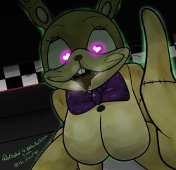 <3_eyes absurd_res beanontoast big_breasts bodily_fluids bow_tie breasts desesperadoleon female female_on_top five_nights_at_freddy's five_nights_at_freddy's_vr:help_wanted glitchtrap heart hi_res hypnosis male male/female male_pov mind_control on_top point_of_view pov rule_63 saliva saliva_on_tongue saliva_string scottgames thighs tongue tongue_out