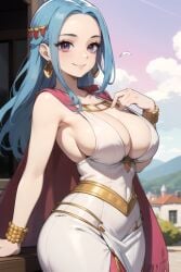 1girls ai_generated blue_hair breasts daidouji_(artist) dress female female_only forehead jewerly long_hair nefertari_vivi one_piece purple_eyes sideboob solo solo_female solo_focus