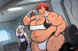 1futa 1girls beer_belly breasts bulge bulge_through_clothing clothed clothing duo fat female fitness fully_clothed futa_focus futanari gundam gundam_suisei_no_majo gym gym_clothes gym_uniform human light-skinned_female light_skin miorine_rembran mostly_nude muscle_gut musclegut muscular muscular_futanari overweight overweight_futanari solo_focus standing strong_woman strongfat suletta_mercury sweat tan tan-skinned_futanari vhite9