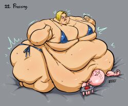 1boy 1girls android_18 big_belly bikini crushing crushing_tiny_person dragon_ball dragon_ball_z fat fat_fetish fat_woman female ineffective_clothing krillin kuririn male micro_bikini morbidly_obese_female obese obese_female overweight overweight_female pressing smothering ssbbw vhite9 weight_gain