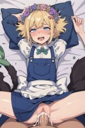 2boys ahe_gao ai_generated ass basil_(omori) cat_boy cat_ears catboy cuntboy femboy gay_sex intersex maid maid_headdress maid_outfit maid_uniform male missionary_position omori on_back on_bed penetration penis penis_in_ass pillow pussy sex vagina vaginal vaginal_penetration vaginal_sex yaoi yellow_hair