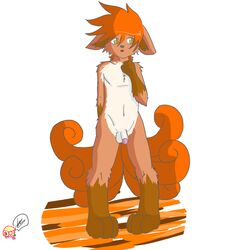 anthro brown_fur color front_view fur furry furry_ears furry_only furry_tail kitazureskye male male_only multi_tail nintendo pokemon pokemon_(species) solo standing straight_hair tagme tail vulpix white_fur