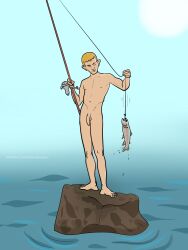 5_fingers 5_toes barefoot boy fish fishfishing_rod fishing greenzbamboo human human_only male male_focus male_only naked naked_male no_sex self_upload uncensored yaoi