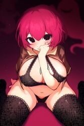 1girls 2025 belly belly_button big_breasts black_eyes blairevt blush bra breast_lift breasts chubby chubby_female closed_mouth coat coat_open female female_only from_above ghost hand_on_face iris_archwell lace lace_trim large_breasts light-skinned_female light_skin lingerie looking_at_viewer mii monster_manor nervous nintendo on_floor open_coat panties pink_hair short_hair shy sitting solo solo_female solo_focus stomach streetpass_mii_plaza thick thick_thighs thighhighs thighs tummy wavy_mouth