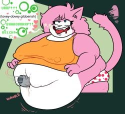 aeris_(vg_cats) ahe_gao anthro belly belly_fucking big_belly big_breasts blue_eyes bodily_fluids bodily_noises breasts burping clothed clothed_sex clothing cum disembodied_penis domestic_cat fat_arms felid feline felis female fur genital_fluids genitals hair heart looking_pleasured male mammal morbidly_obese morbidly_obese_female navel_fetish navel_penetration nipple_outline obese obese_female open_mouth overweight overweight_female panties penetration penis pink_body pink_fur sex smile solo speech_bubble sweat tail tongue tongue_out underwear vg_cats webcomic whiteraff