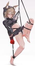 1girls alternate_version_available arknights barefoot bondage bunny_ears bunny_girl caper_(arknights) female female_focus female_only gloves harness hi_res panties pleated_skirt restrained restrained_arms saaal653 skirt smile tied tied_hands tied_legs tied_up