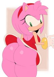 2d 2d_(artwork) 2d_artwork a_name_for_me amy_rose ass ass_focus big_ass big_breasts big_butt bubble_ass bubble_butt butt_focus clothing eyelashes green_eyes hedgehog hedgehog_humanoid hereapathy mobian_(species) no_panties pink_hair red_dress sonic_(series) sonic_the_hedgehog_(series) tail upskirt