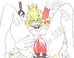 1up bowser cock_ring female male mario_(series) nayaase_beleguii near_monochrome nintendo penis princess_peach rape straight_hair super_mario_bros.