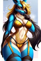 ai_generated female female_lucario female_only golden_lingerie lucario pokemon pokemon_(species)