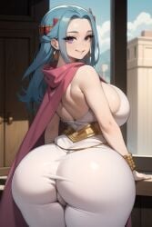 1girls ai_generated blue_hair breasts daidouji_(artist) dress female female_only forehead from_behind gigantic_ass jewerly long_hair looking_back nefertari_vivi one_piece purple_eyes sideboob solo solo_female solo_focus